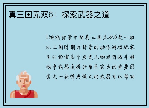 真三国无双6：探索武器之道